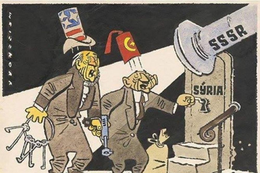 Sovjetski plakat, pre 57 godina: Amer i Turčin pljačkaju Siriju, a Rus im ne da! (FOTO)