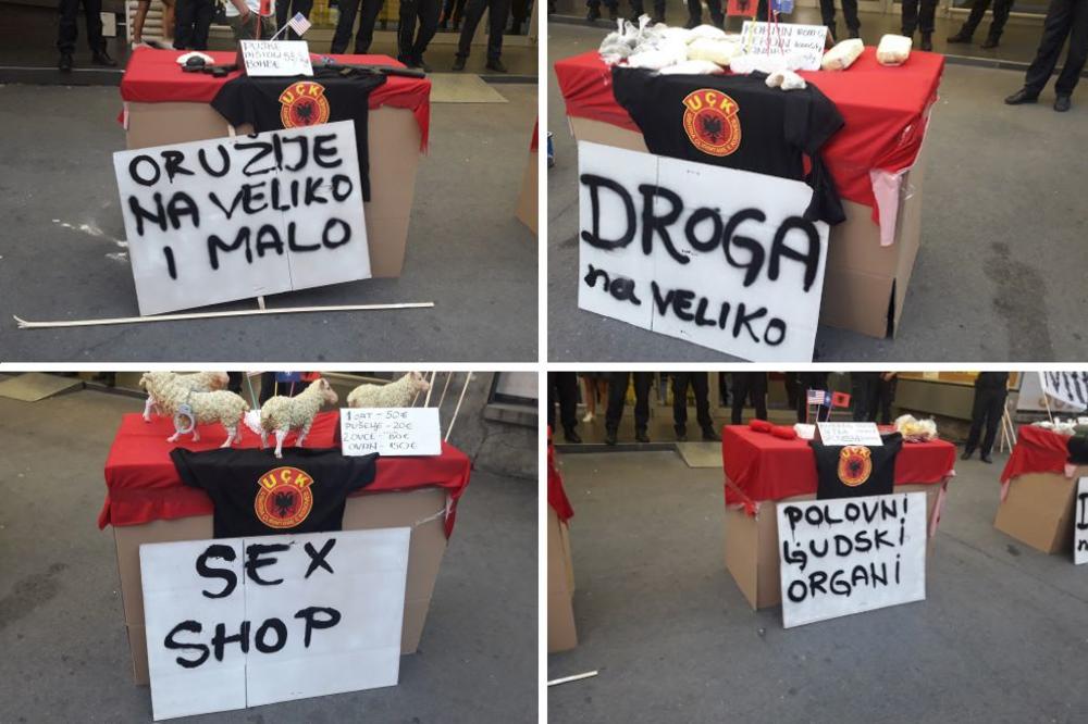 Doneli ŽIVOTINJSKE IZNUTRICE i natpise "POLOVNI LJUDSKI ORGANI": Haos ispred Doma omladine, ponovo prekinut festival albanske kulture! (FOTO)