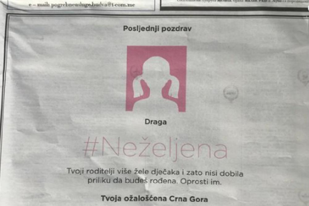 DRAGA, NEŽELJENA TVOJI RODITELJI SU ŽELELI DEČAKA! U crnogorskim novinama osvanule čitulje nerođenim devojčicama (FOTO)