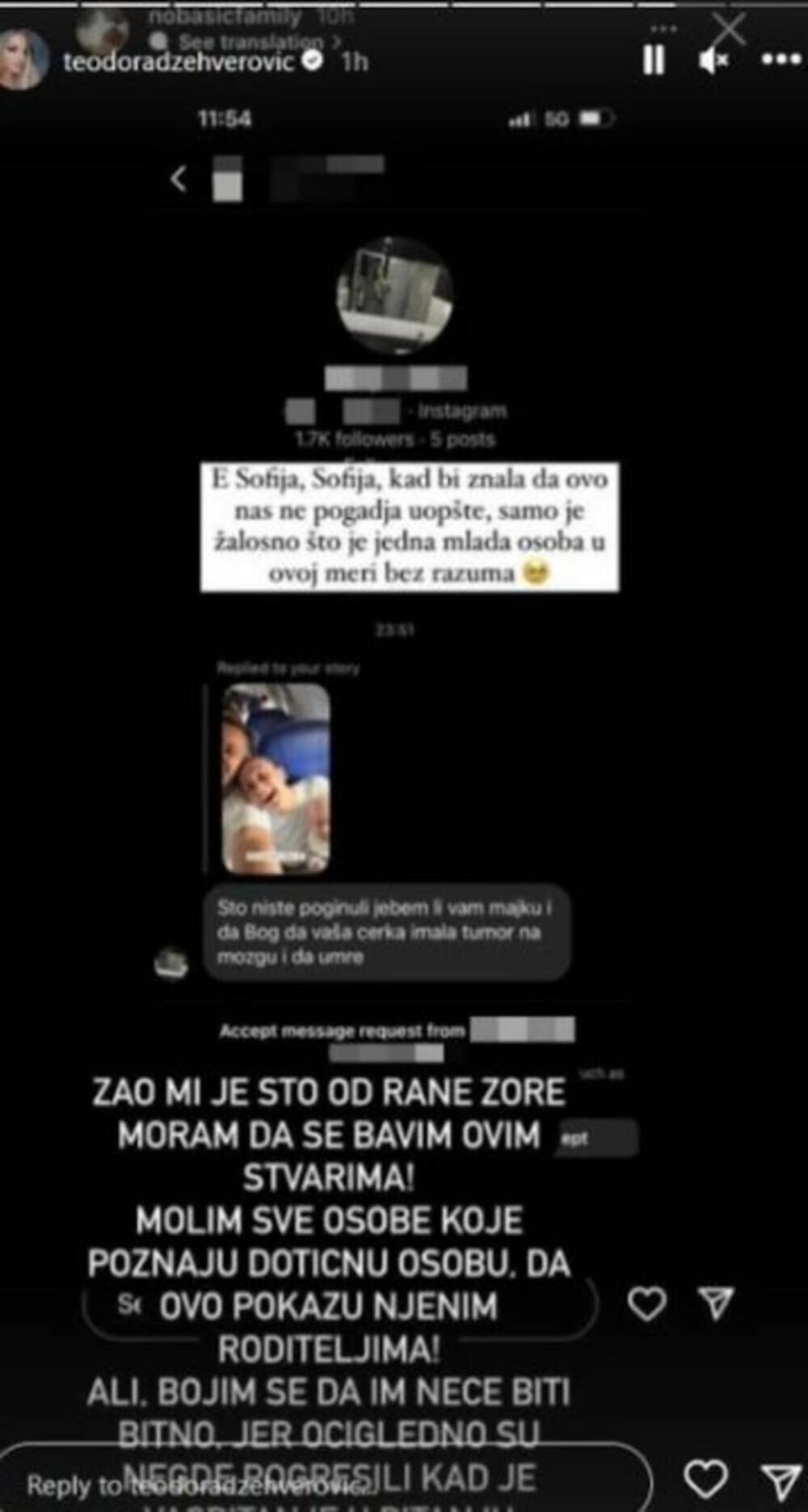Džehverovićeva je objavila na Instagramu jezive pretnje koje su njen brat Sava i snaha Adriana dobili od korisnika te mreže