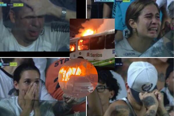 LUKA PRETVORENA U RATNU ZONU: Navijači Santosa plakali, pa u besu palili automobile fudbalera, autobus... (VIDEO)