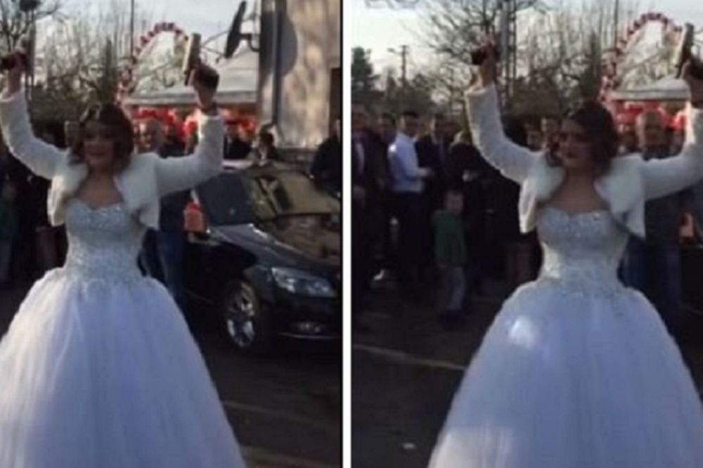 Najjača mlada u Srbiji! Puca na svojoj svadbi iz 2 pištolja! (VIDEO)