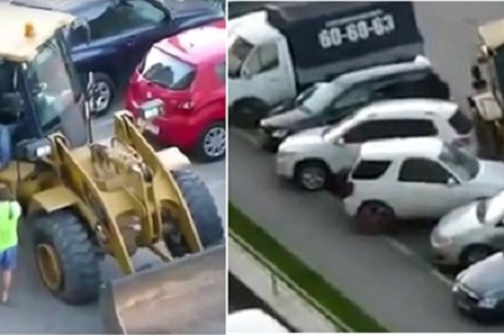 Vozač bagera pokupio 4 automobila, ali su ga se vlasnici dočepali! (VIDEO)