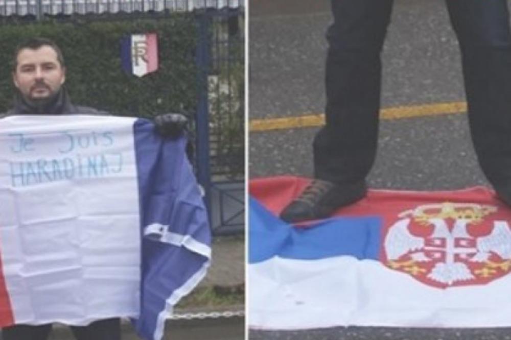 STOKA BEZREPA! Albanac gazio srpsku zastavu zbog hapšenja Haradinaja! (FOTO)