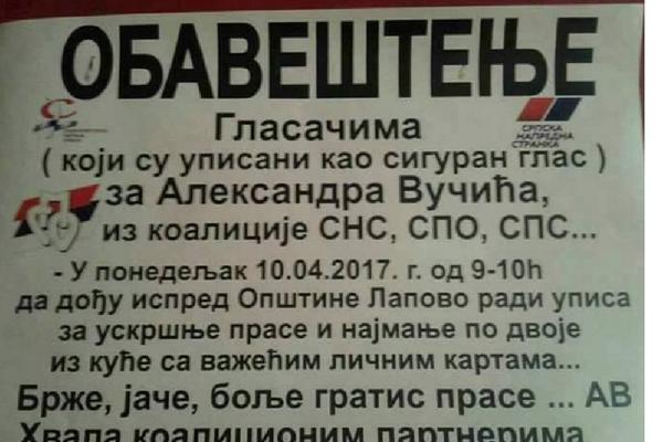Opština Lapovo poklanja prase za glas za SNS! Da li su i vama nudili nešto? (FOTO)