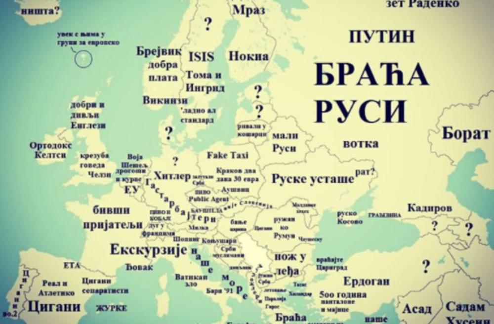 srpska mapa sveta Ruske ustaše, Krezuba goveda Čelzi, Hitler, Fake taxi, Dobra plata  srpska mapa sveta