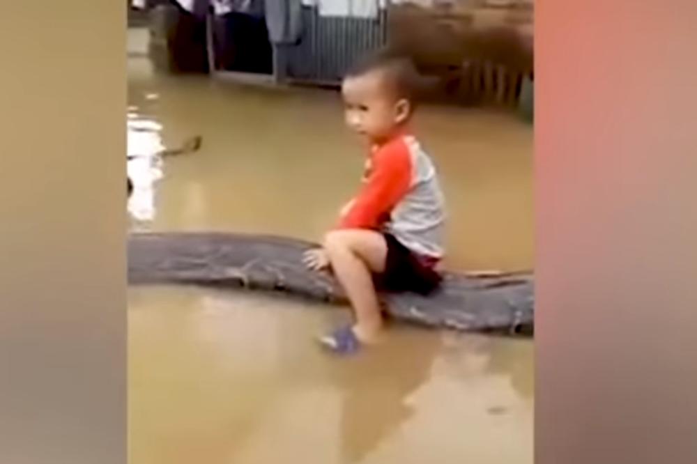 Poplave su odnele desetine života, ALI DEČAK NA PITONU JE ZAPANJIO SVET! (VIDEO)