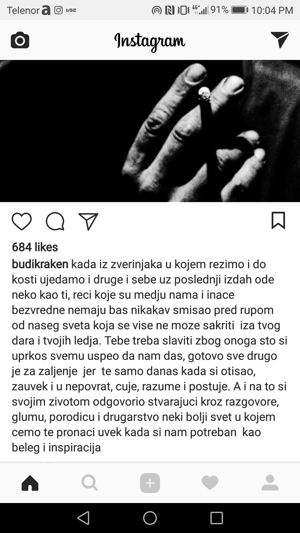 Objava Čedomira Jovanovića na Instagramu 