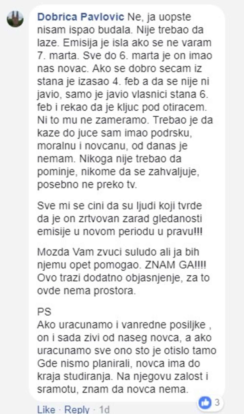 Poruke na Facebook-u Dobrica Pavlović