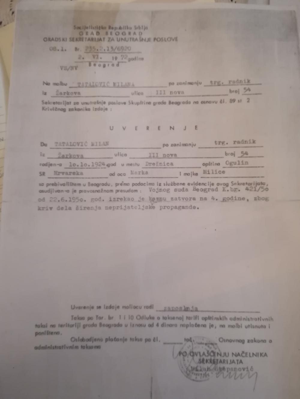 Presuda Milanu Tataloviću, 4 godine strogog zatvora