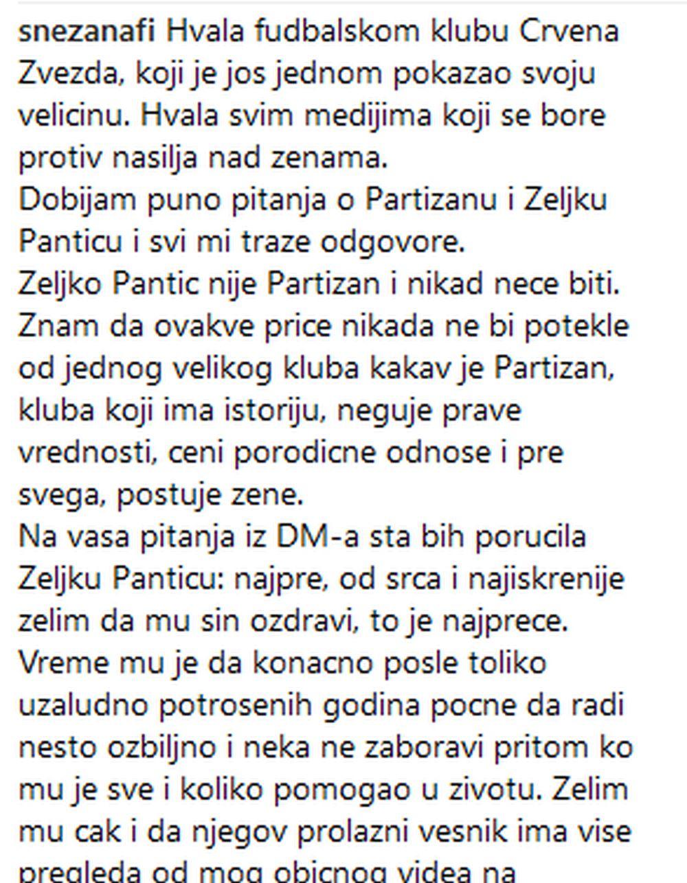 Javno pismo Snežane Borjan Željku Pantiću i Partizanu