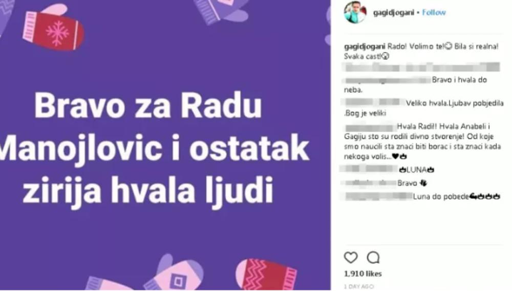 Gagi je pohvalio potez pevačice Rade Manojlović  