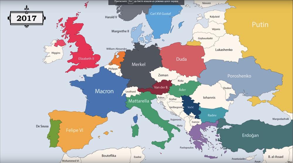 Kao poslednji vladar Srbije na karti Evrope pojavljuje se ime Aleksandra Vučića