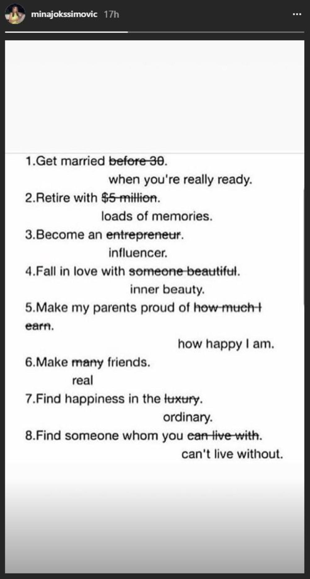 Spisak stvari za sreću objavila je na svom Instagram profilu  
