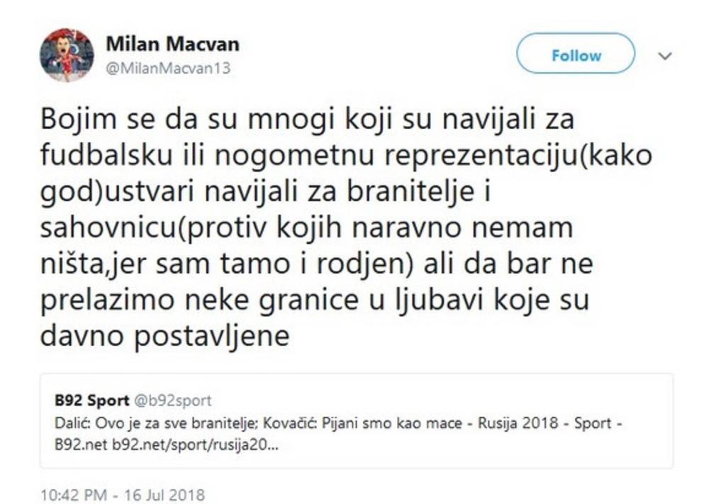 Tvit Milana Mačvana  