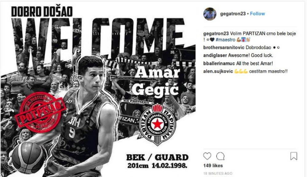 Amar Gegić na Instagramu  