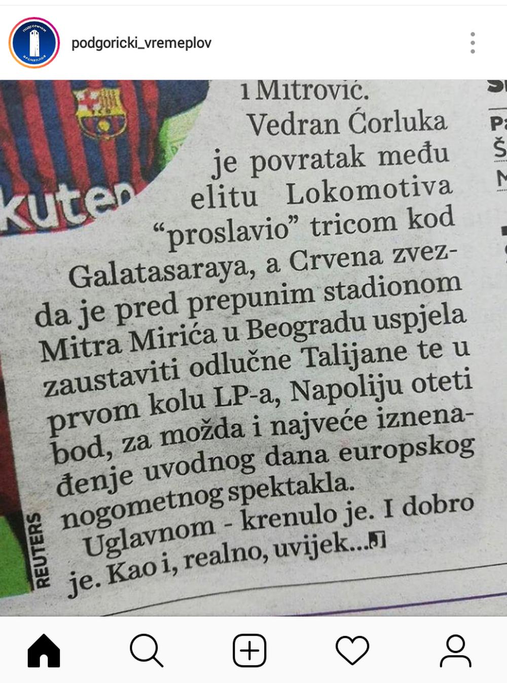Izveštaj Jutarnjg lista u kome je stadion Crvene zvezde nazvan Mitar Mirić  