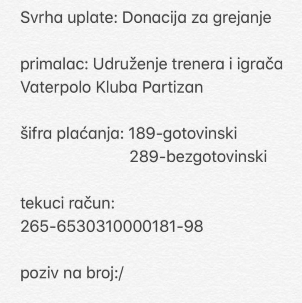 Način na koji možete uplatiti sredstva za pomoć Partizanu  