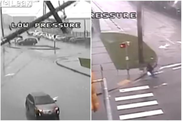BANDERE SU ODJEDNOM POČELE DA SE RUŠE: Biciklista je uspeo da pobegne, a vozač automobila nije imao sreće (VIDEO)