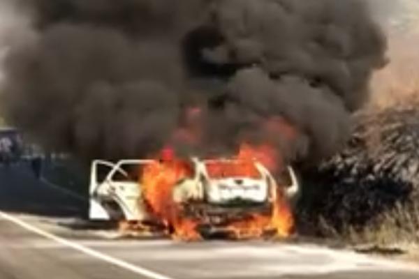 HOROR NA AUTO-PUTU ZA NIŠ! Izgoreo auto! U njemu bio bračni par sa dvoje dece! (VIDEO)