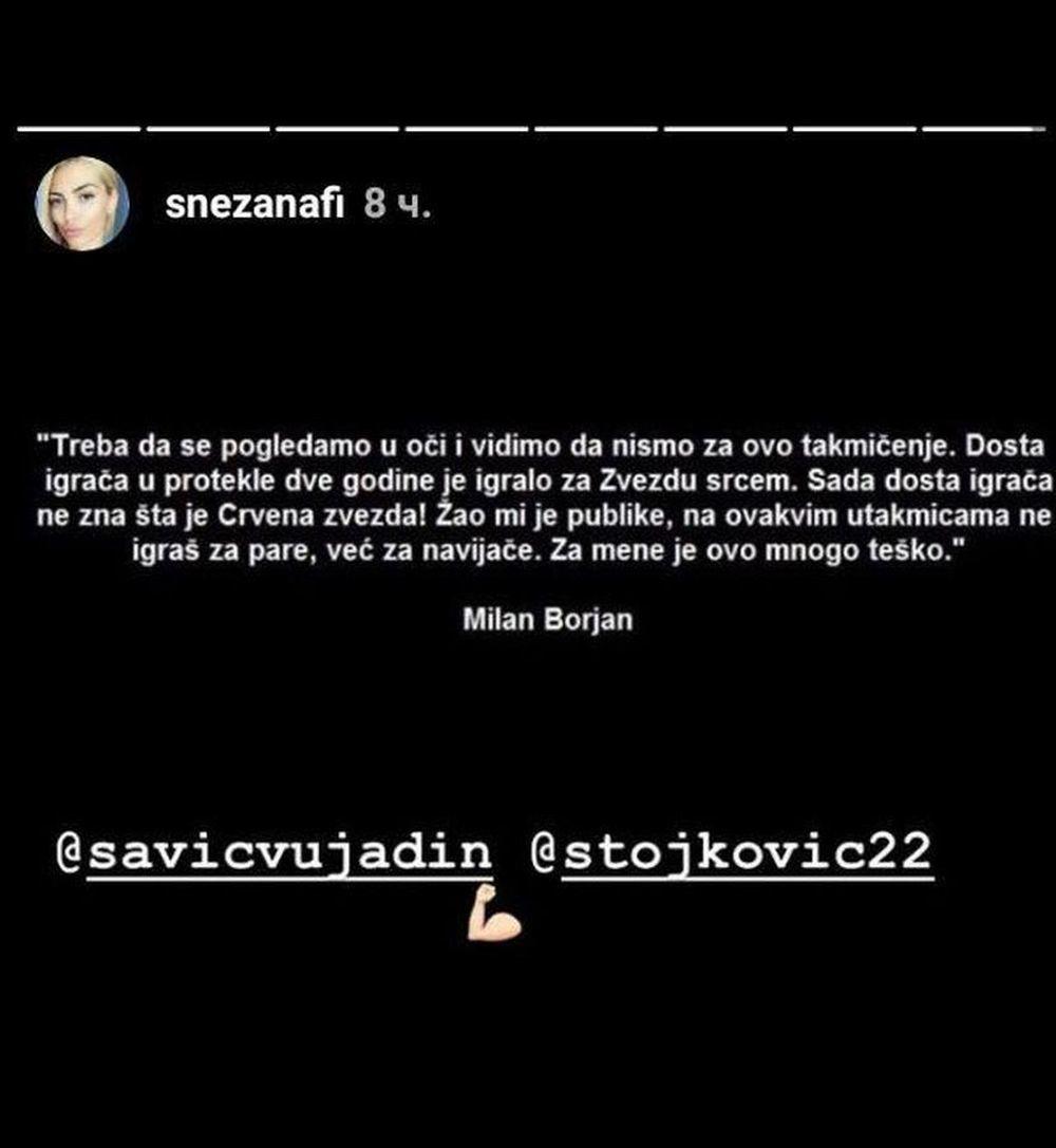 Objava Snežane Borjan na Instagramu