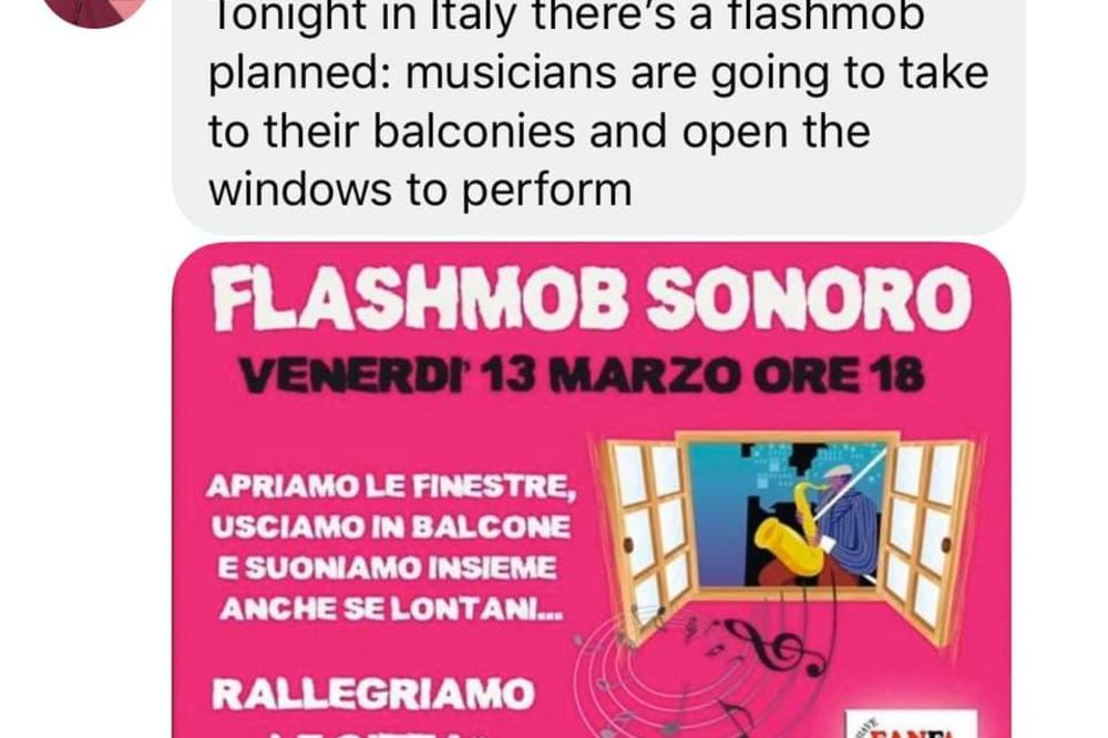 Zvučni flash mob večeras u 18.00 širom Italije: italijanski muzičari izaći će na svoje balkone da sviraju