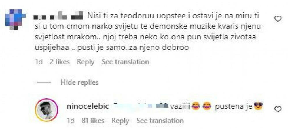 Nino Čelebić pecnuo Teodoru Džehverović nakon raskida