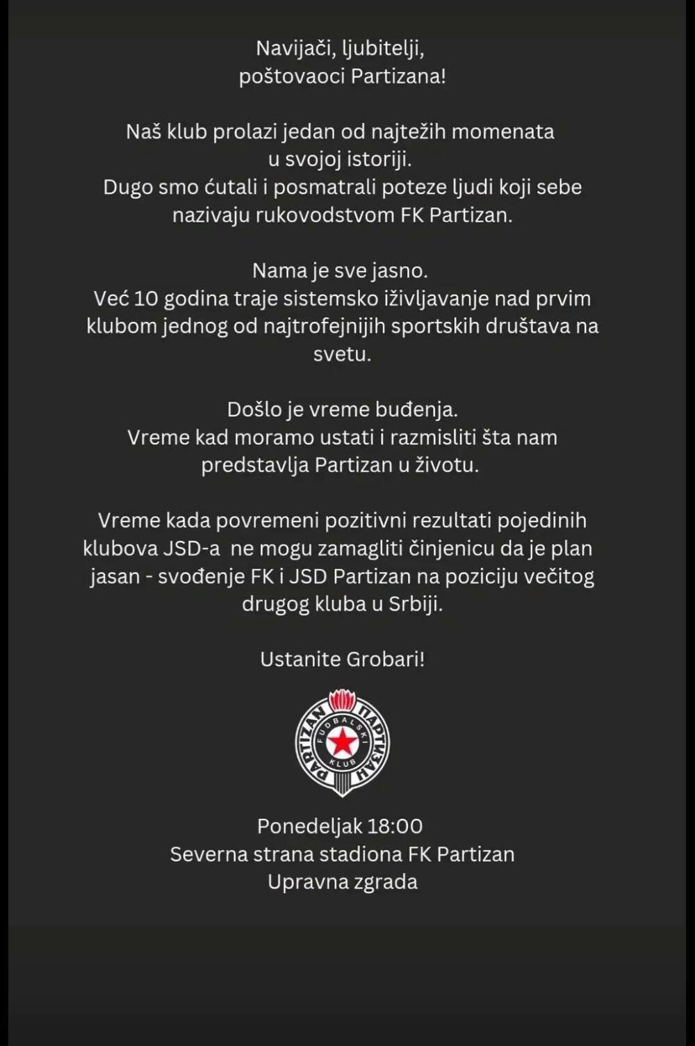 FK Partizan, Grobari, Navijači, Protest