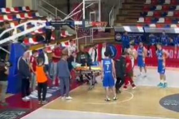 JEZIVA SCENA U ŽELEZNIKU: Košarkaš Zlatibora u padu glavom udario u parket, prevezen u bolnicu! (VIDEO)