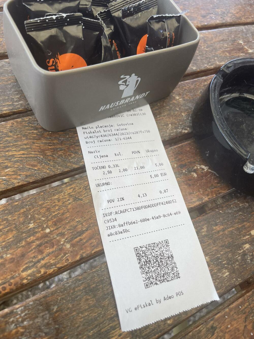 Račun iz kafića u Čanju