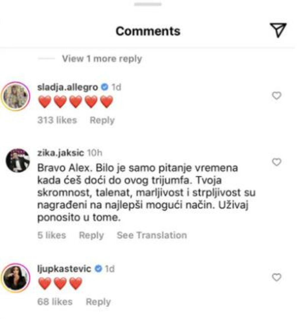 Komentar Žike Jakšića ispod objave Aleksandre Prijović