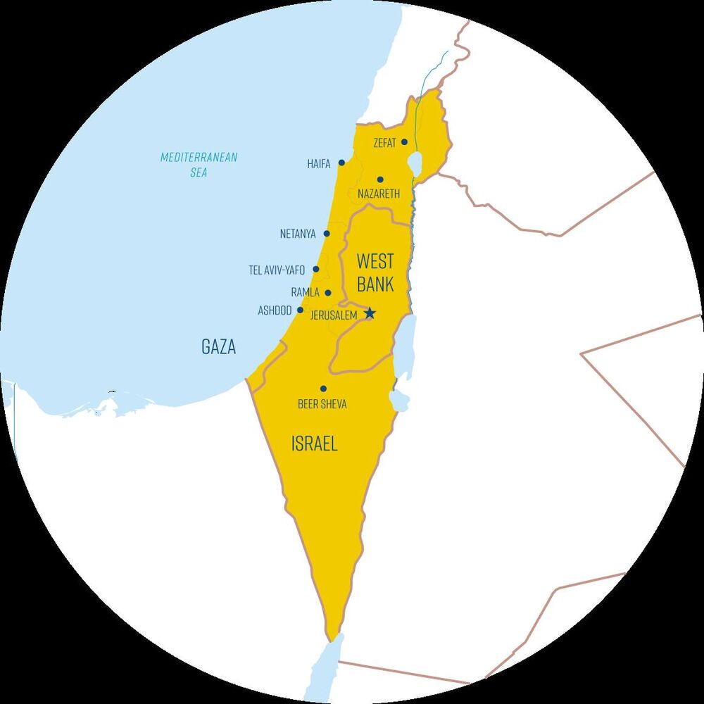 Mapa današnjeg Izraela i Palestine