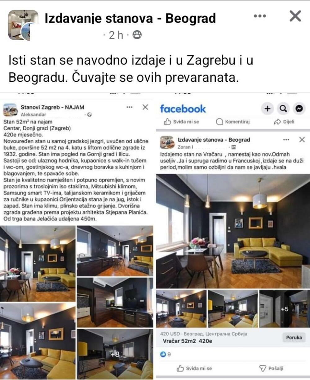 Izdaju isti stan u Zagrebu i u Beogradu