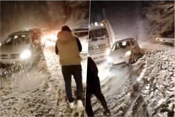 KOLAPŠČINA U CRNOJ GORI: Automobili zaglavljeni u snegu, putevi zavejani! (VIDEO)