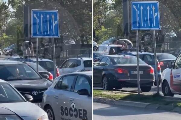 ŠTA JE S OVIM ČOVEKOM?! Popeo se na automobil U POKRETU i počeo da SKAČE PO ŠOFERKI, drama na Novom Beogradu VIDEO